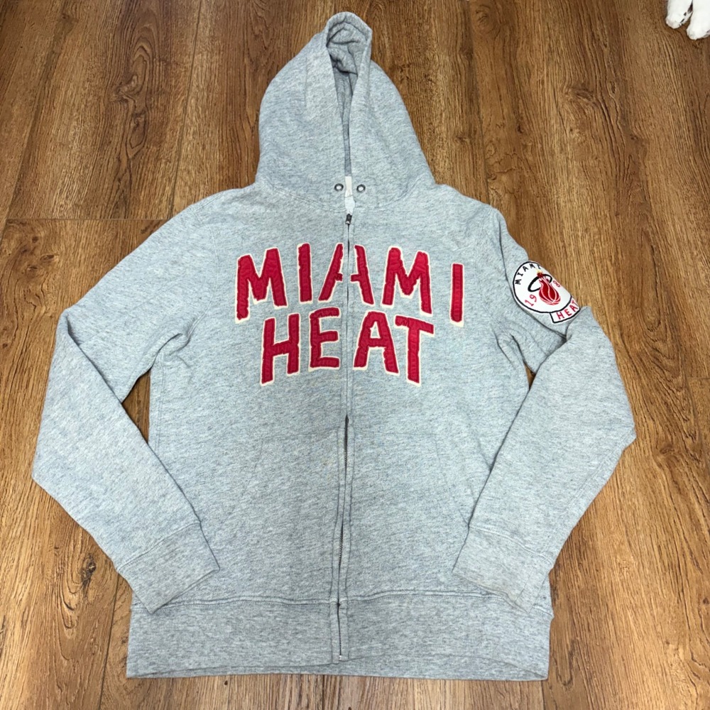 Miami Heat Full Zip Hoodie Embroidered Gray NBA Sweatshirt Women's L‎ JunkFood